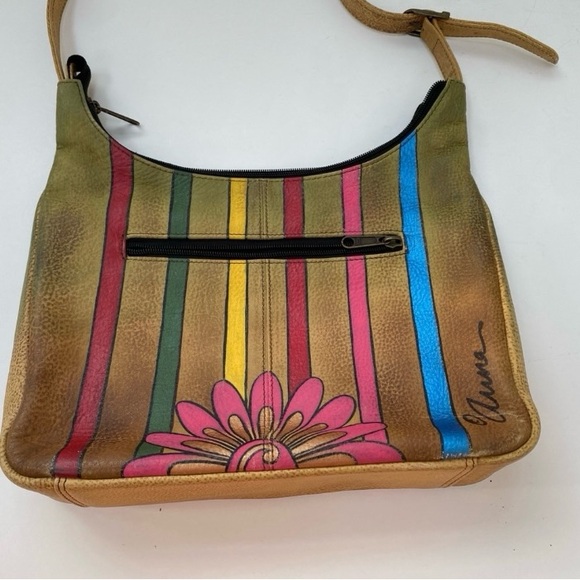 Anuschka Leather Hand Painted Flower Boho Hobo Shoulder Bag - Picture 6 of 9